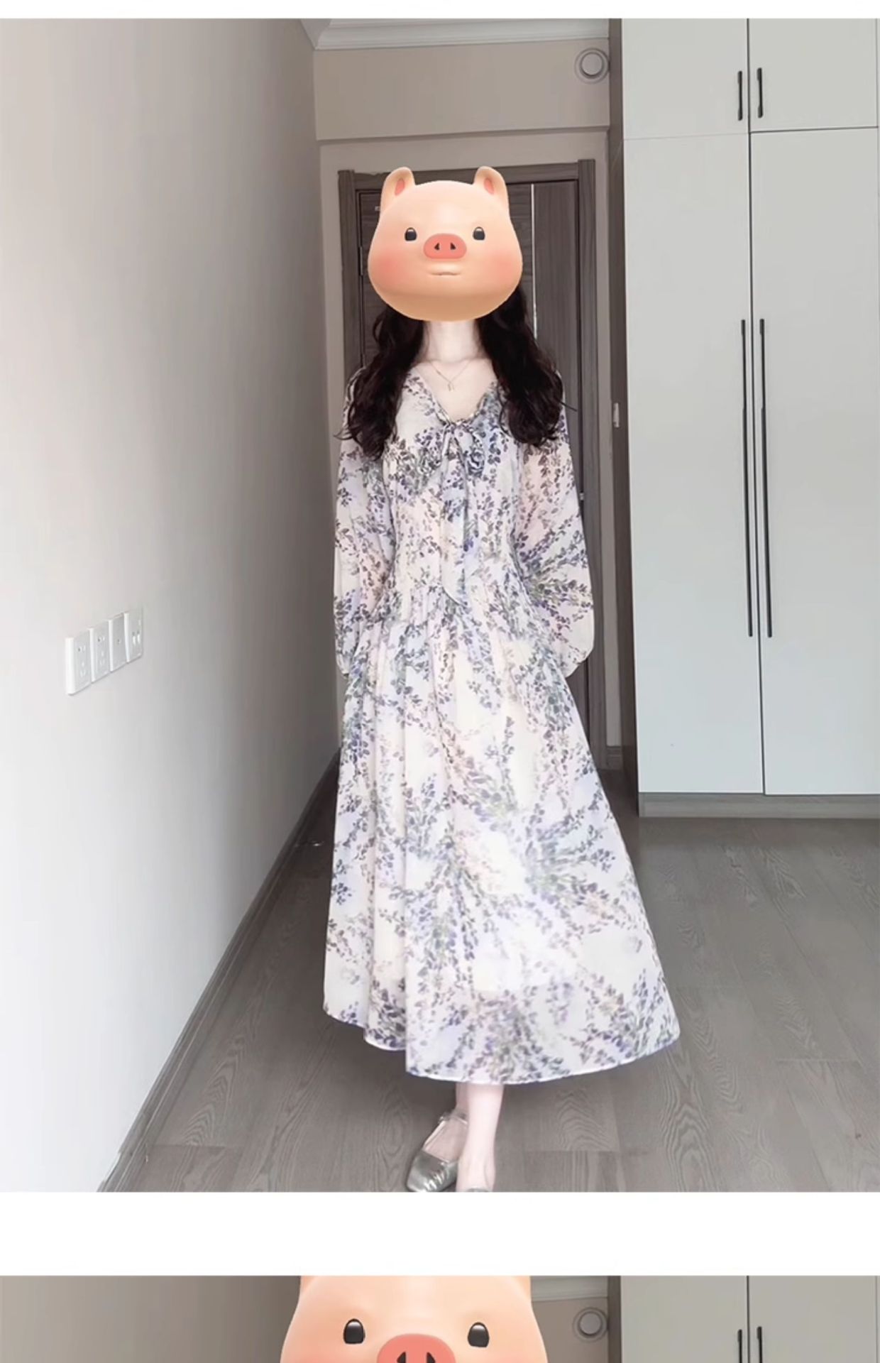 Đầm maxi nữ thắt eo voan hoa Pháp tay dài — Tím chi tiết 5