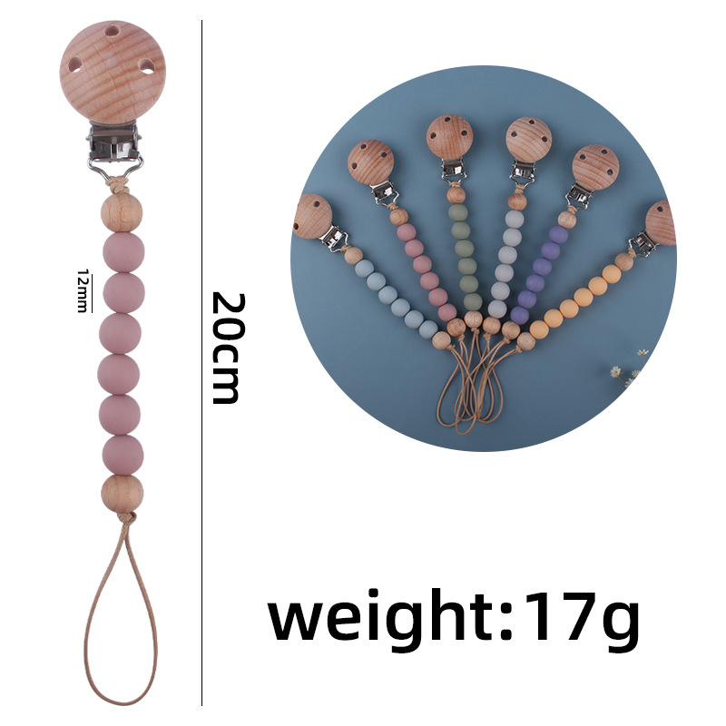 Nuevo bebé suministros de haya chupete clip calmante bebé cuentas de silicona mordedura molar juguete anti-gota cadena
