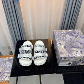 2024D家新款网红刺绣字母松糕厚底凉拖鞋夏季魔术贴增高外穿女鞋