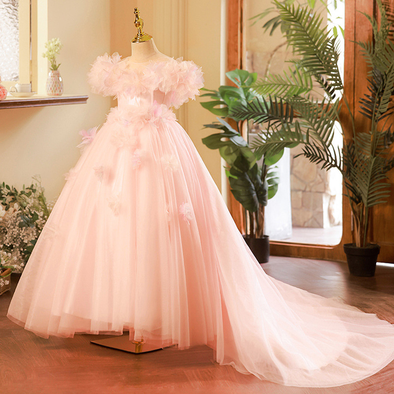 vestido de niña rosa desfile vestido de princesa de invierno vestido de piano anfitrión vestido de lujo ligero de alta gama vestido infantil