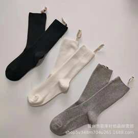 新品堆堆袜JILSANDER纯色袜子吉尔桑达双针女中筒袜潮袜布标简约