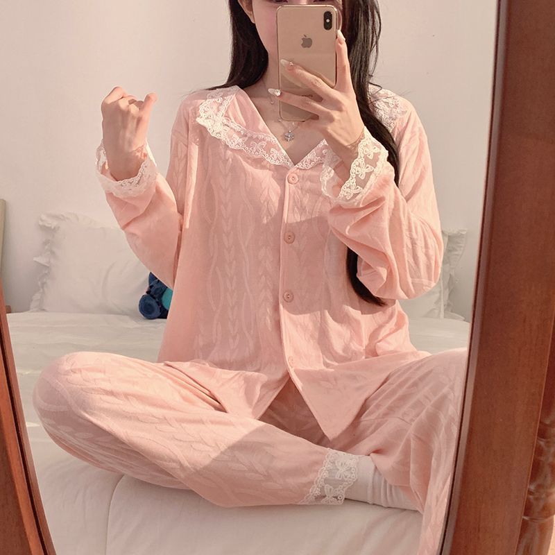 綿の新しいins風ネットの赤いパジャマの女性の春と秋の冬のカーディガンの家庭服|undefined