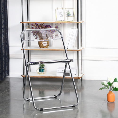 Nordic transparent folding chair plastic crystal negotiation chair stool simple modern acrylic backrest dining chair dropshipping