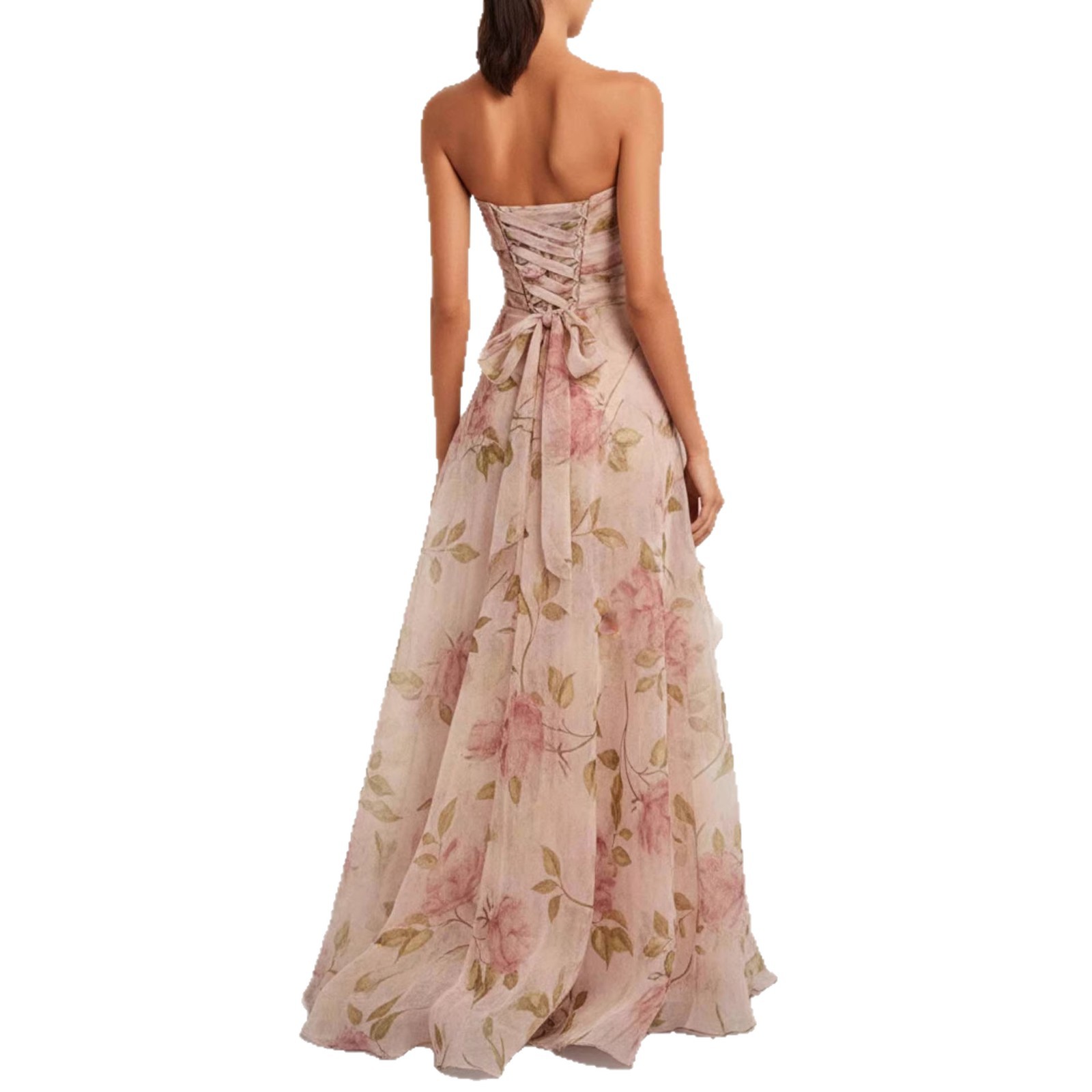 2026 European And American Cross-border Independent Site Party Elegant Ruched Strapless Printed Dress_ecoleips.com