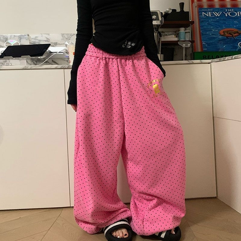 2026 New American Retro Polka Dot All-Over Print Wide-Leg Sweatpants for Men and Women, Loose and Lazy Style with a Draping Effect, Casual Straight-Leg Long Pants 2026 New American Retro Polka Dot All-Over Print Wide-Leg Sweatpants for Men and Women, Loose and Lazy Style with a Draping Effect, Casual Straight-Leg Long Pants