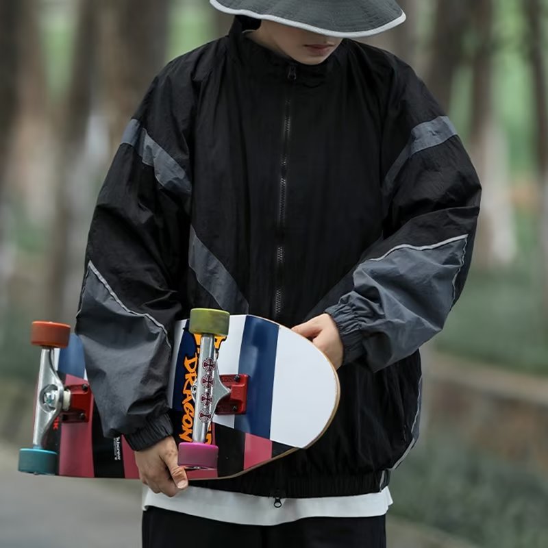 Autumn Japanese Outdoor Vertical Collar Aviator Jacket Men's and Women's Jacket Loose Stitching Trendy Brand Sports Casual Jacket