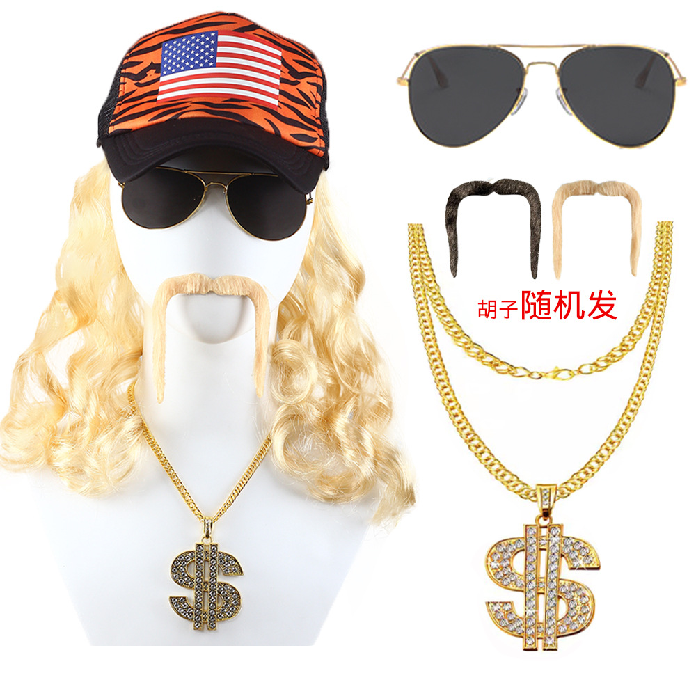 Tiger King Flag Wig Hat Phnom Penh Grey Toad U-Shaped Beard Dollar Necklace