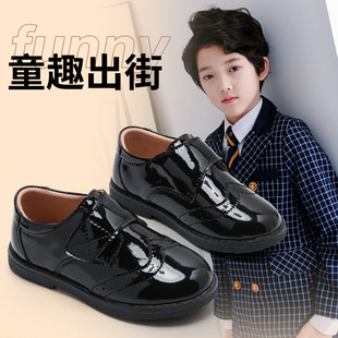 Children's Shoes Boys Leather Shoes Children's Student Performance Shoes Black British Style Round Toe Soft Bottom Performance Shoes Brooke Shoes