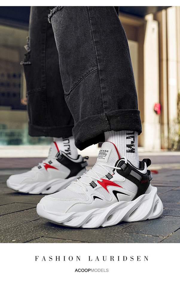 Giày thể thao nam cỡ lớn đế dày tăng chiều cao, thân lưới thoáng khí, kiểu dad shoes chạy bộ — 2607 màu đen, 2607 đen trắng xám, 2607, màu đen, trắng và đỏ chi tiết 20