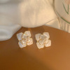 Fashionable silver needle, beads from pearl, fresh cute earrings, flowered, internet celebrity