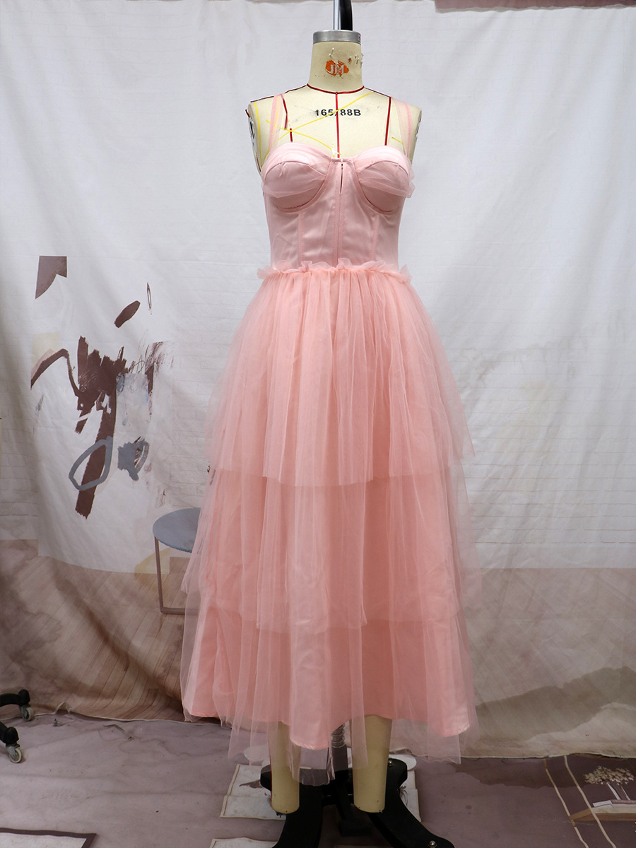 Mujeres de comercio exterior europeo y americano nueva correa vestido de novia Amazon sexy malla boda dama de honor vestido con el pecho de algodón image 6