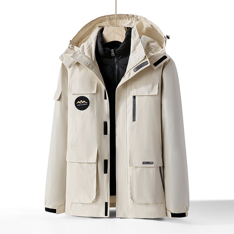 Three-In-One Removable Sharp Jacket for Men and Women, Warm Outdoor Mountaineering Clothing, Hooded Cold-Proof Ski Clothing, Logo Printable