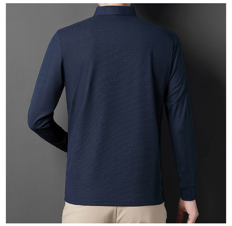 2023 New Autumn Leisure Fashion Business Shirt Long sleeved Middle aged T-shirt with Polo Collar Bottom for Men's Wear_voghion.com