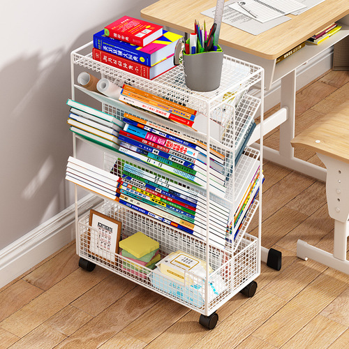 Bookshelf, book storage rack, tableside storage, floor-standing desk, removable wheeled classroom under desk storage artifact