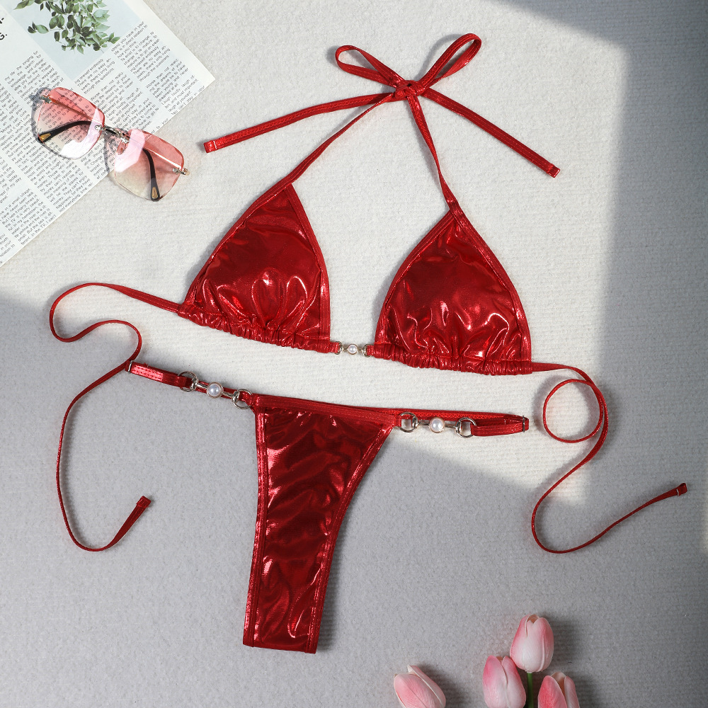 El comercio exterior transfronterizo de estilo europeo trajes de baño sexy bikini perla brillante trajes de baño divididos 2024 al por mayor en stock