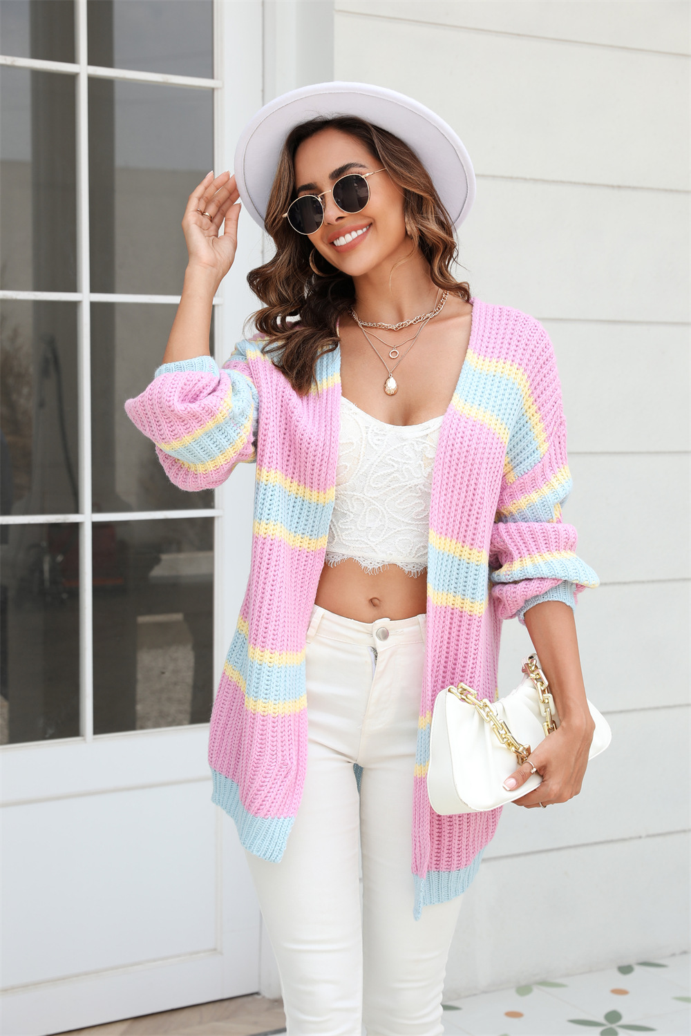 Chaqueta de moda para mujer, estilo nuevo de primavera 2026, para comercio transfronterizo europeo y americano en Amazon, talla grande, con patchwork, tipo cárdigan.