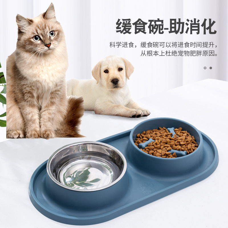 Pet Slow Food Bowl antiestrangulador de doble propósito doble tazón antigolpes pequeño gato y perro de alimentación de agua tazón de alimentación de comida lenta tazón doble tazón de gato