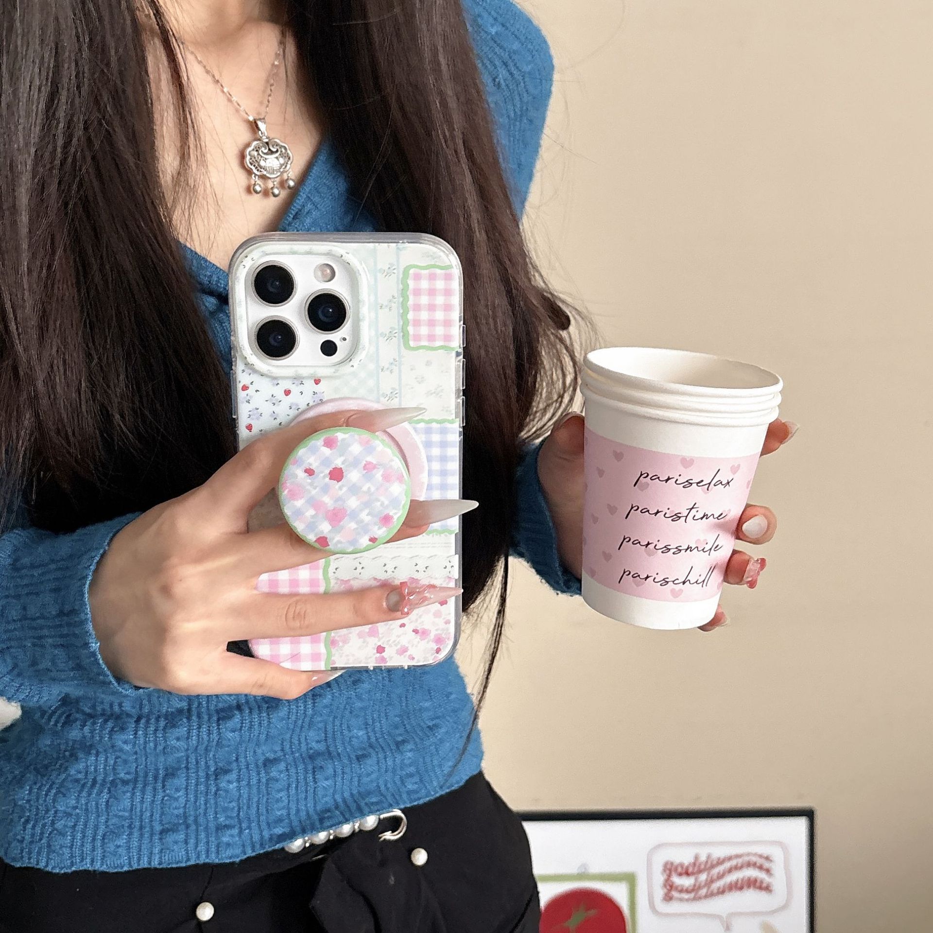 Empalme de color floral adecuado para Apple 16ProMax funda para teléfono móvil 15Pro soporte 14/13 femenino 15PM nicho 16