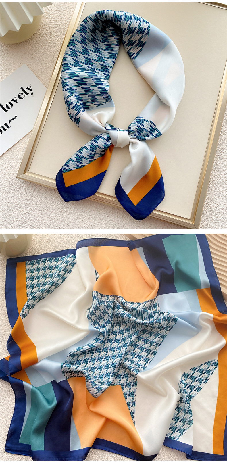 45g Weight Silk Scarf Classification Daily Occasion Polyester Material Geometric Pattern All Seasons Season Women's Gender Printing Design Elegant, Sweet Style Women's Elegant Sweet Geometric Polyester Printing Silk Scarf 5