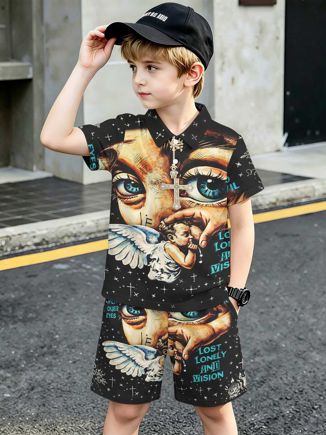 Ensemble polo et short style ethnique pour garçon européen_voghion.com