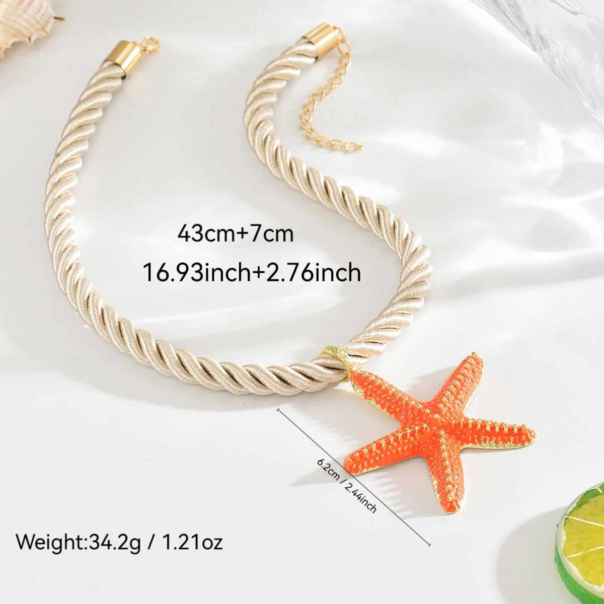 Alloy, rope Material Starfish Pattern All Seasons Season Beach Modern Style Starfish Alloy Rope Woven Chain Lobster Trigger Clasp Closure Pendant Necklaces Wholesale