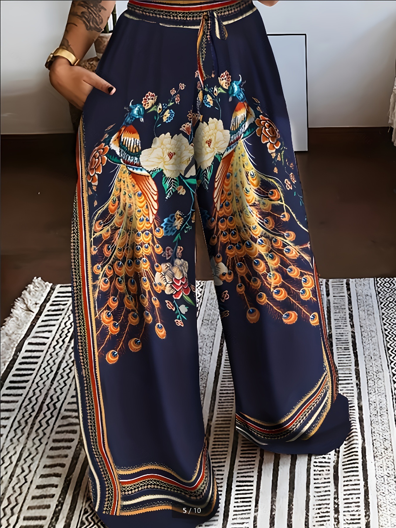 High Waist Waist Line Casual Pants Pants Type Inelastic Elasticity Women's Casual Holiday Retro Printing Full Length Casual Pants