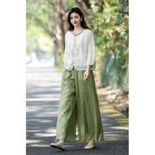 2025夏季高端女装新中式国风刺绣苎麻衬衫七分袖盘扣亚麻棉麻套装