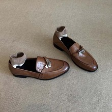 牛皮高端版~真皮百搭复古马衔扣乐福鞋平底单鞋懒人一脚蹬小皮鞋