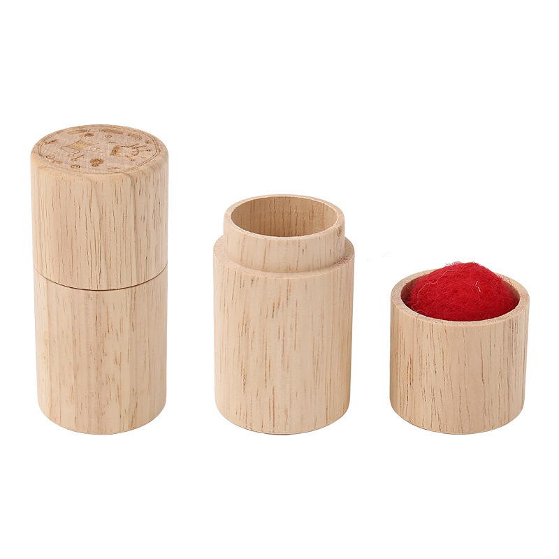 Pinichion de madera jeringa de almacenamiento de agujas de coser a mano portátil simple caja de agujas de coser a mano pequeña