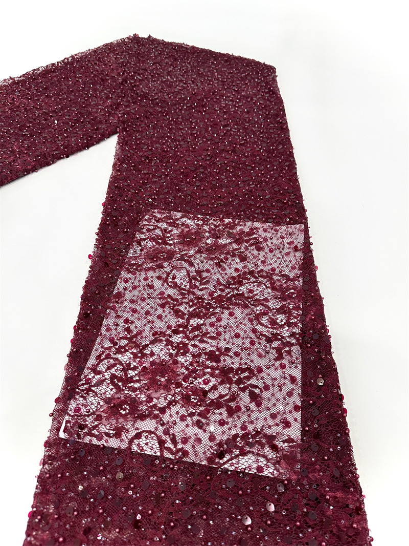 Tejido de bordado de encaje, tejido de bordado de cuentas, pequeño vestido de boda fresco, vestido de moda, tela