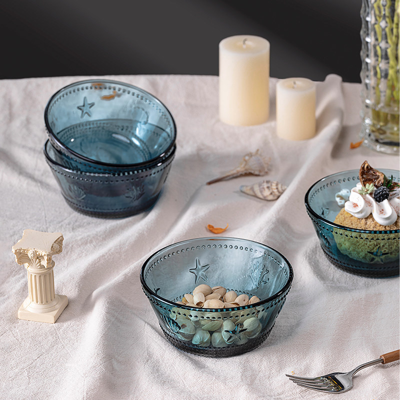 Harmony Home Glass Bowl Tableware Ocean Style Blue Star Pattern Household Salad Bowl for Fruits, Snacks, and Dried Fruits Harmony Home Glass Bowl Tableware Ocean Style Blue Star Pattern Household Salad Bowl for Fruits, Snacks, and Dried Fruits