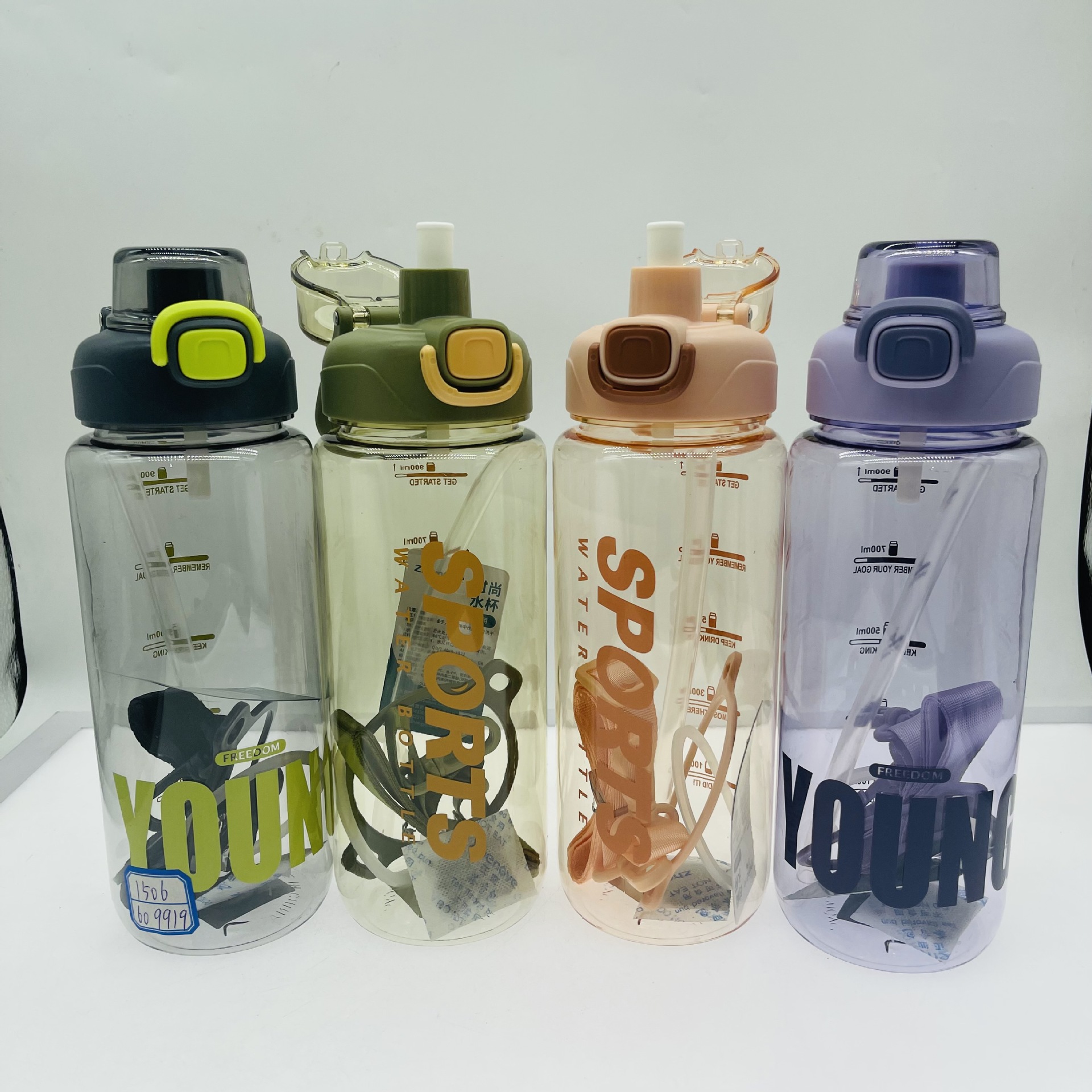 Zhengye 1506 nuevo espacio paja taza de plástico deportes agua 900ml entrenamiento potencia Correa portátil hervidor