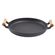 木柄加厚不粘双耳平底锅煎饼果子煎牛排无盖煎锅生铁烙饼炒菜锅