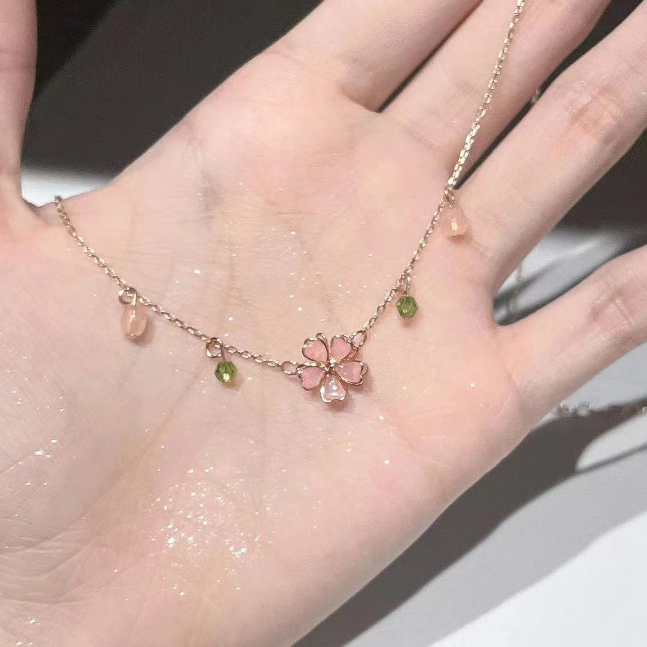 Daily Occasion Copper Material Sweet Flower Copper Crystal Plating Necklace