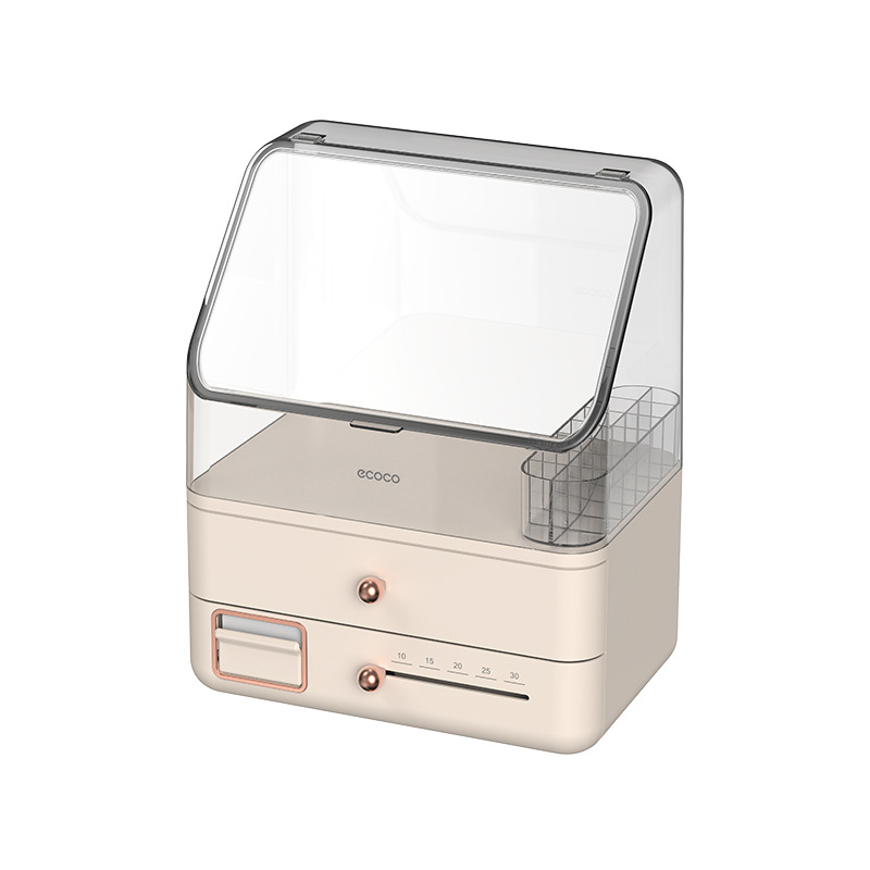 Caja de almacenamiento de cosméticos a prueba de polvo Caja de almacenamiento de cosméticos de gran capacidad Caja de acabado de escritorio Caja de vestuario Estante de productos de cuidado de la piel