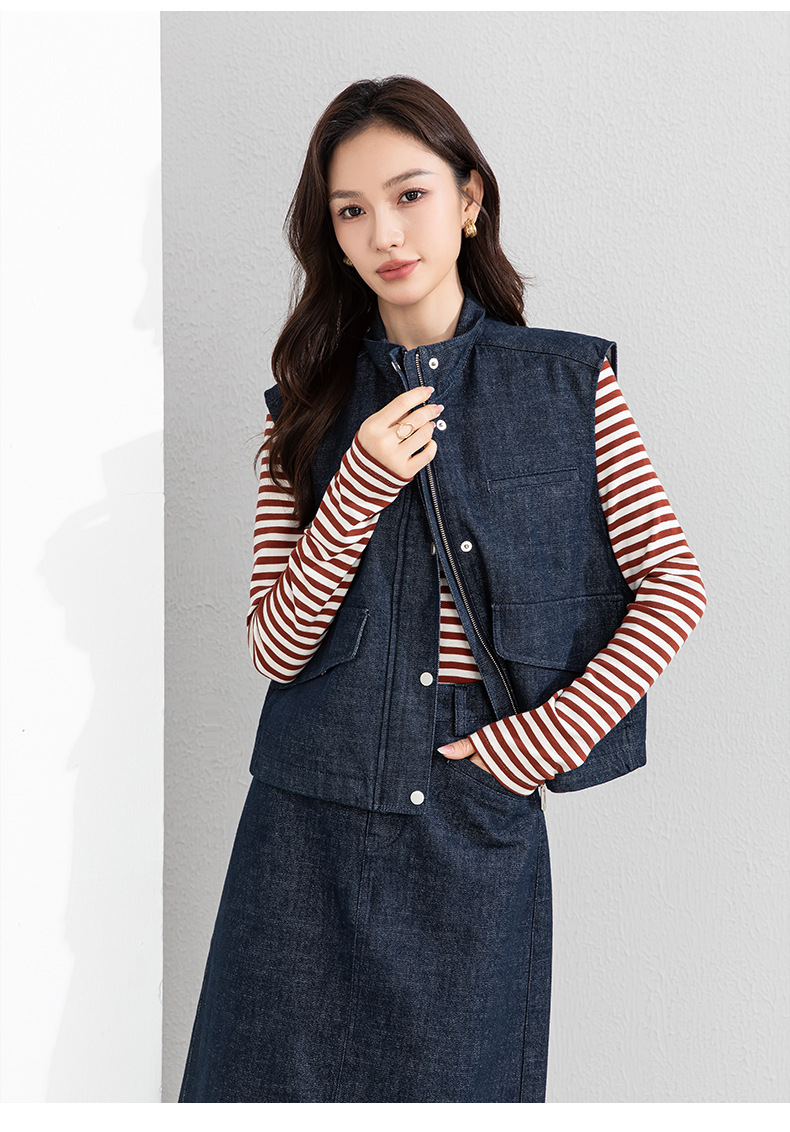 Áo vest gile denim không tay nữ kèm chân váy bút chì phối bộ — Mã màu xanh dương - AC66031 chi tiết 27