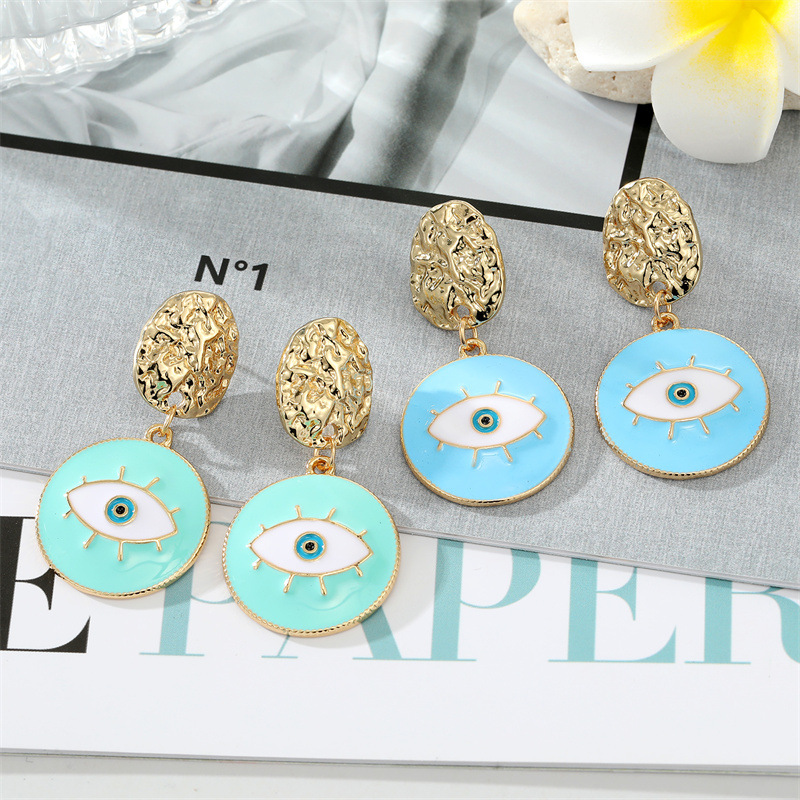 Retro Exaggerated Colorful Dripping Oil Eye Big Pendant Earrings display picture 1