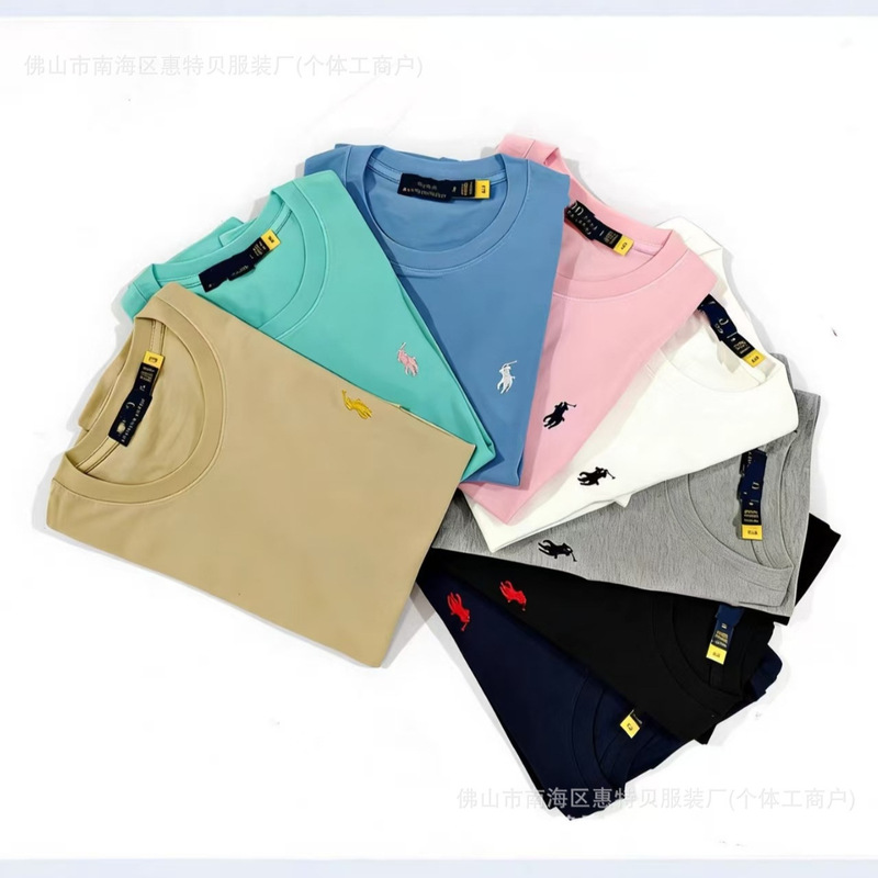 Cross-Border Pony Embroidery Pure Cotton T-Shirt for Women, Large Size, Round Neck, Business Casual Short-Sleeve, Men's Couple Sports Half-Sleeve Top L Cross-Border Pony Embroidery Pure Cotton T-Shirt for Women, Large Size, Round Neck, Business Casual Short-Sleeve, Men's Couple Sports Half-Sleeve Top L