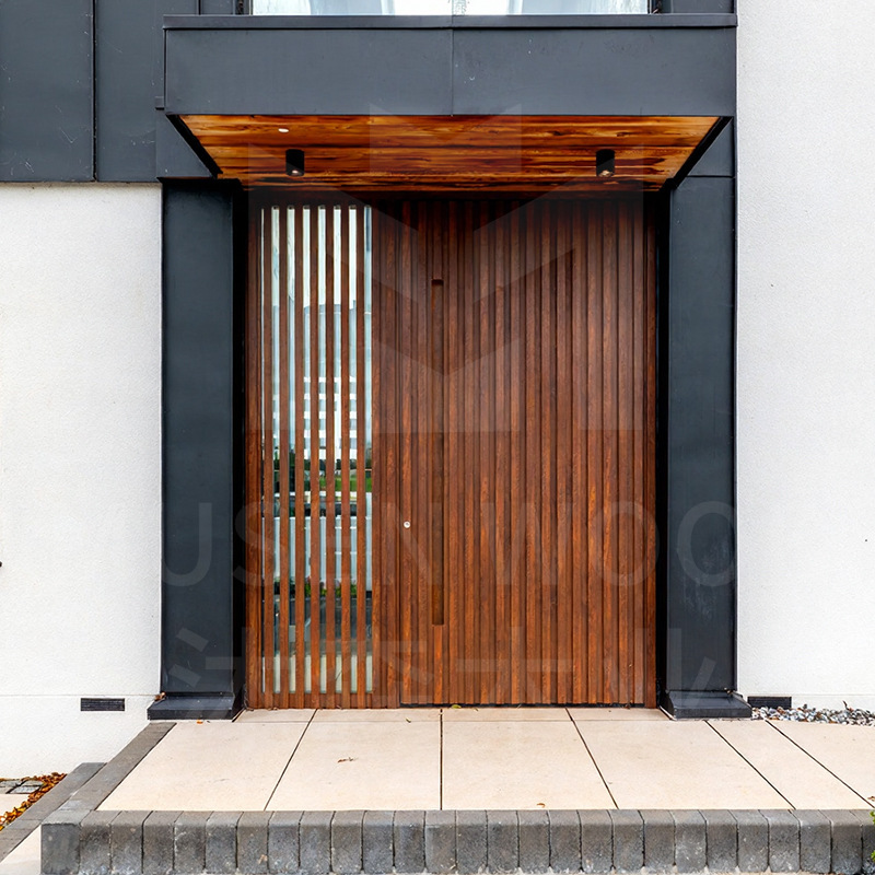Lighting Grille Door, Villa Door, Antique Style Outdoor Door, Single Opening European Walnut Entrance Door, Customized