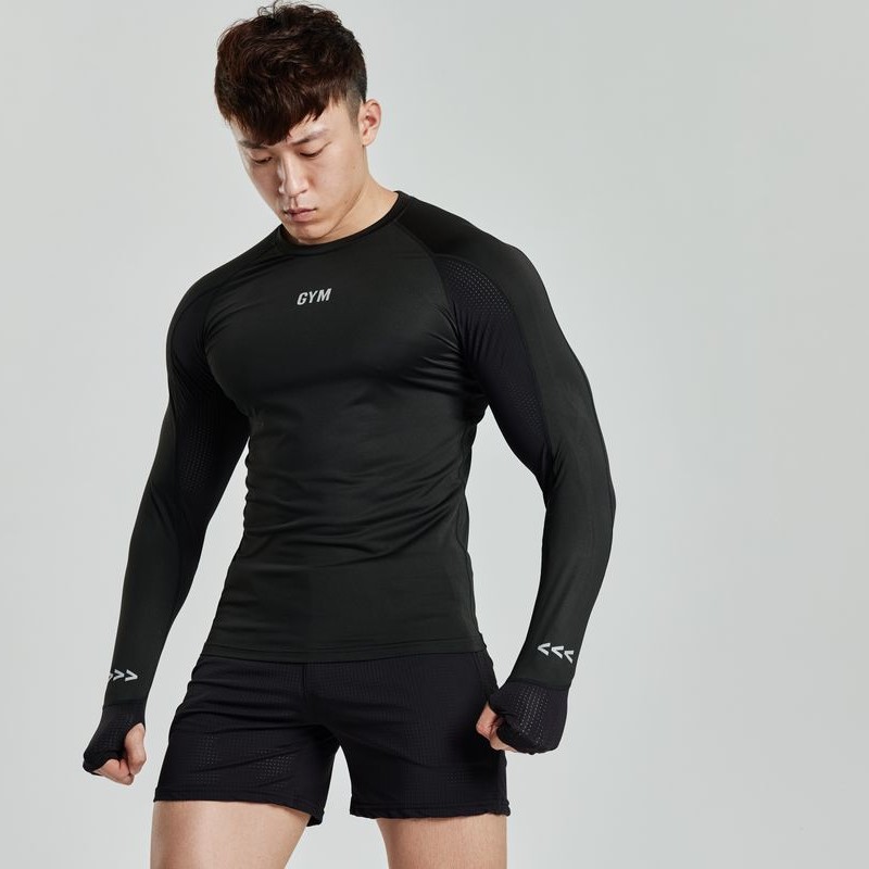 Sports long-sleeve for gym for training, quick dry yoga clothing, elastic T-shirt, American style, tight, for running 3