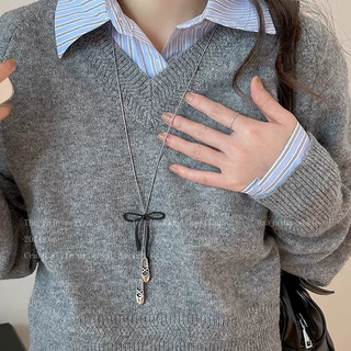 芭蕾舞鞋蝴蝶结长款项链女新款高级设计秋冬卫衣链毛衣链配饰