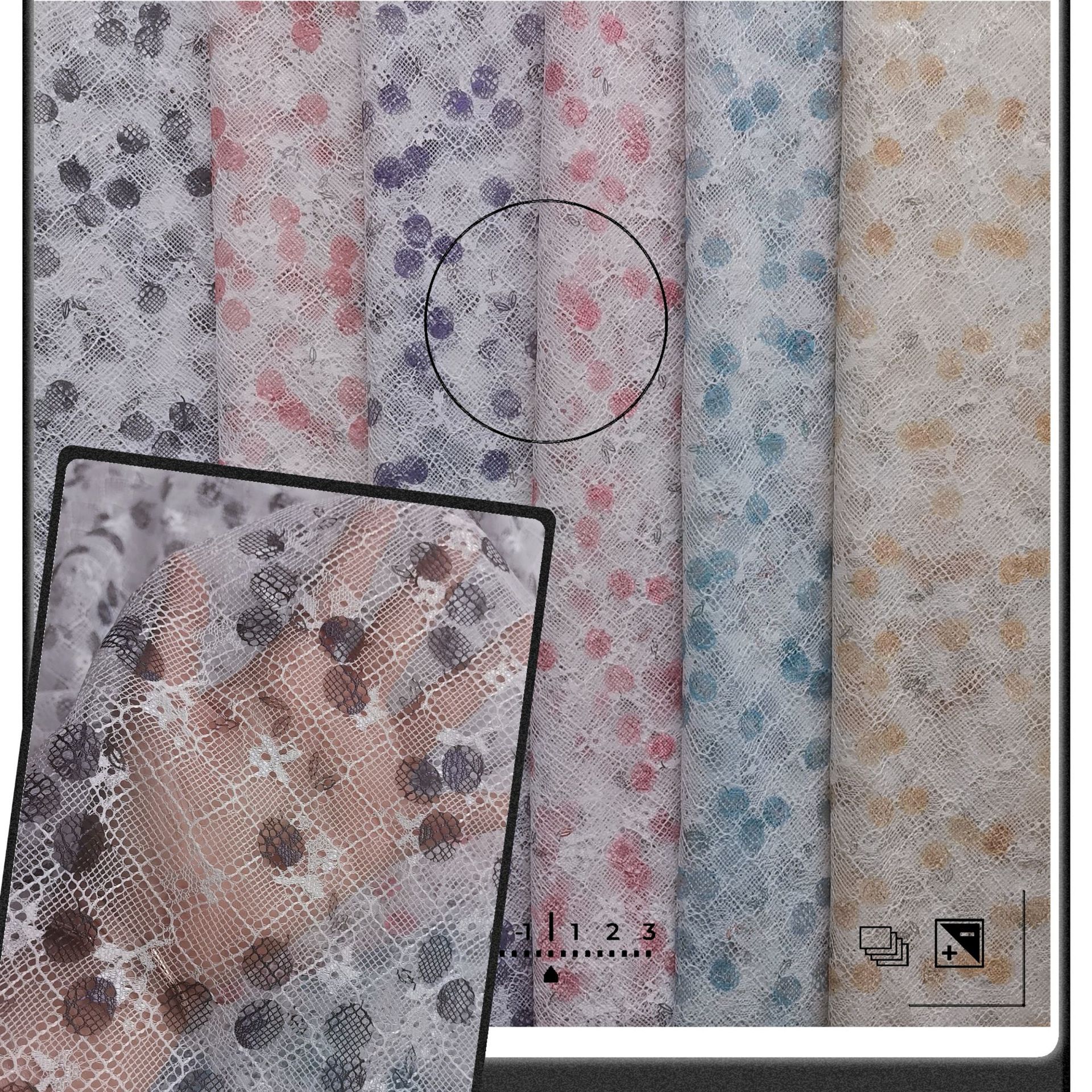 新款现货~小清新款涤纶无弹方块有光小花提花蕾丝小苹果印花面料