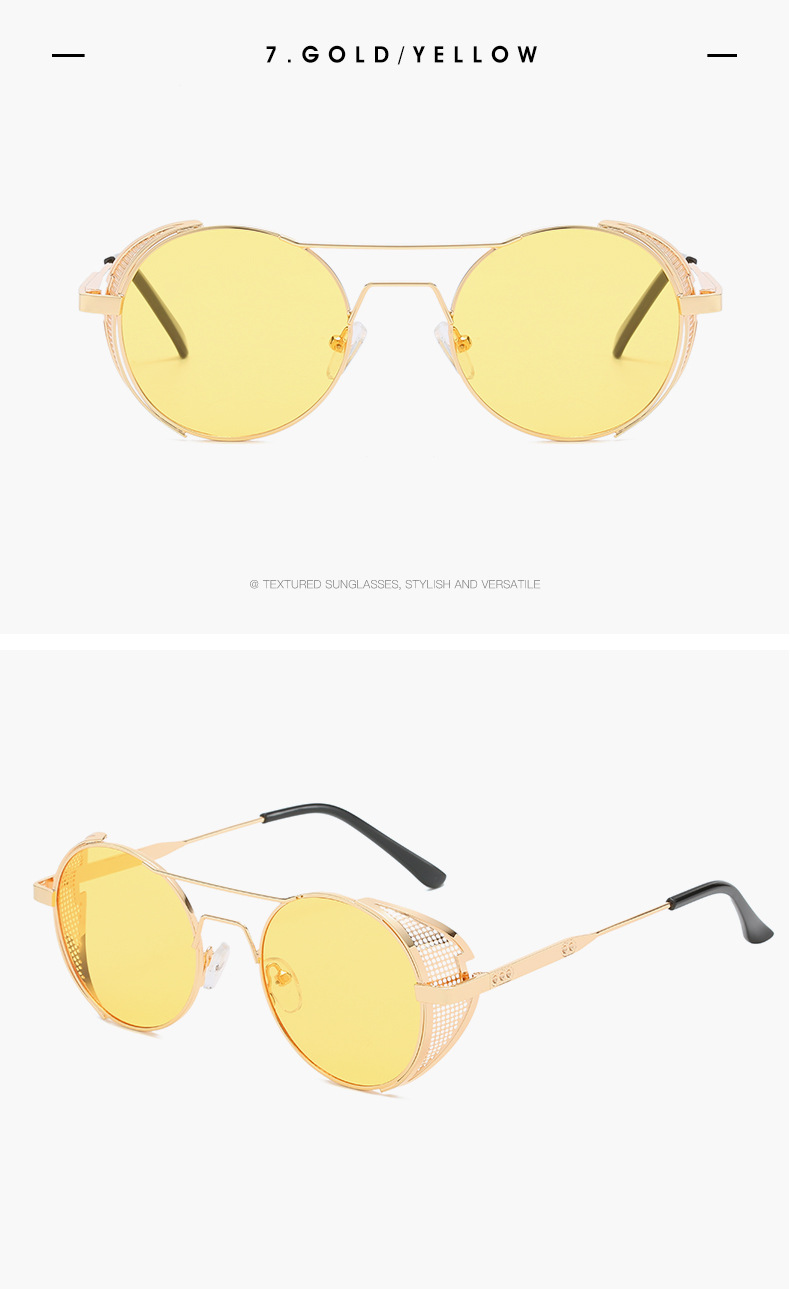 Retro Steampunk Round Frame Mesh Edge Metal Sunglasses Sunglasses for Men and Women UV Protection_voghion.com