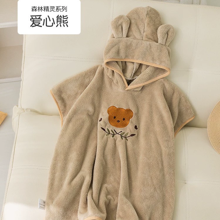 Коралловый велюровый детский мягкий мультяшный халат-плащик с капюшоном, банное полотенце для новорождённого