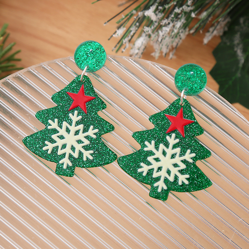 Christmas Festival 1 Pair Cute Christmas Tree Santa Claus Snowman Arylic Drop Earrings