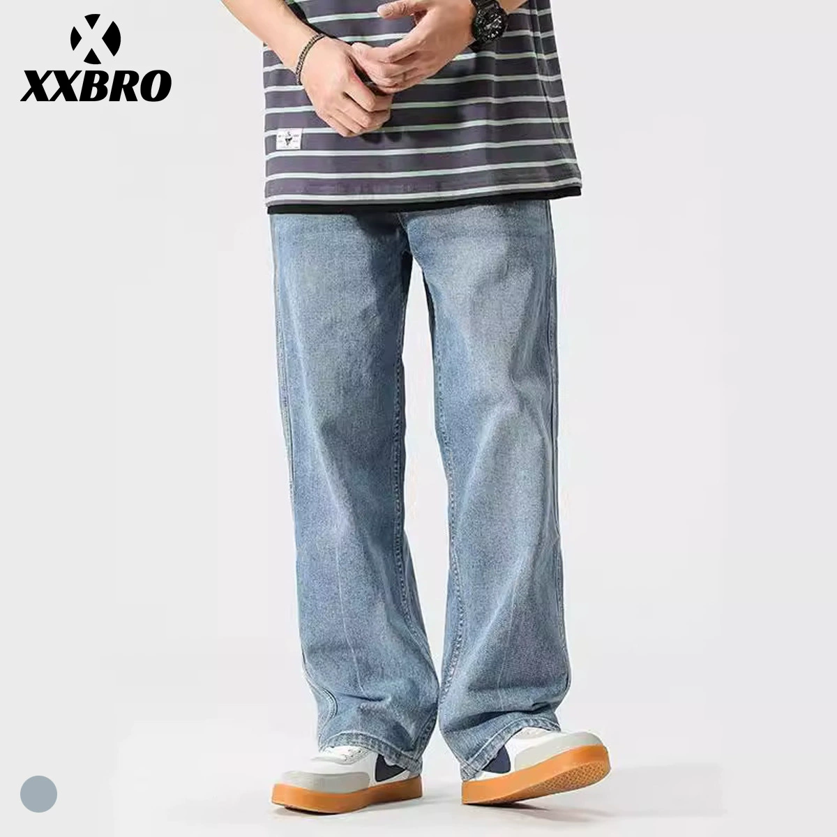 Xxbro мужские # мужские джинсы Японские модные прямые легкие ретро широкие ноги папы брюки дикие длинные брюки