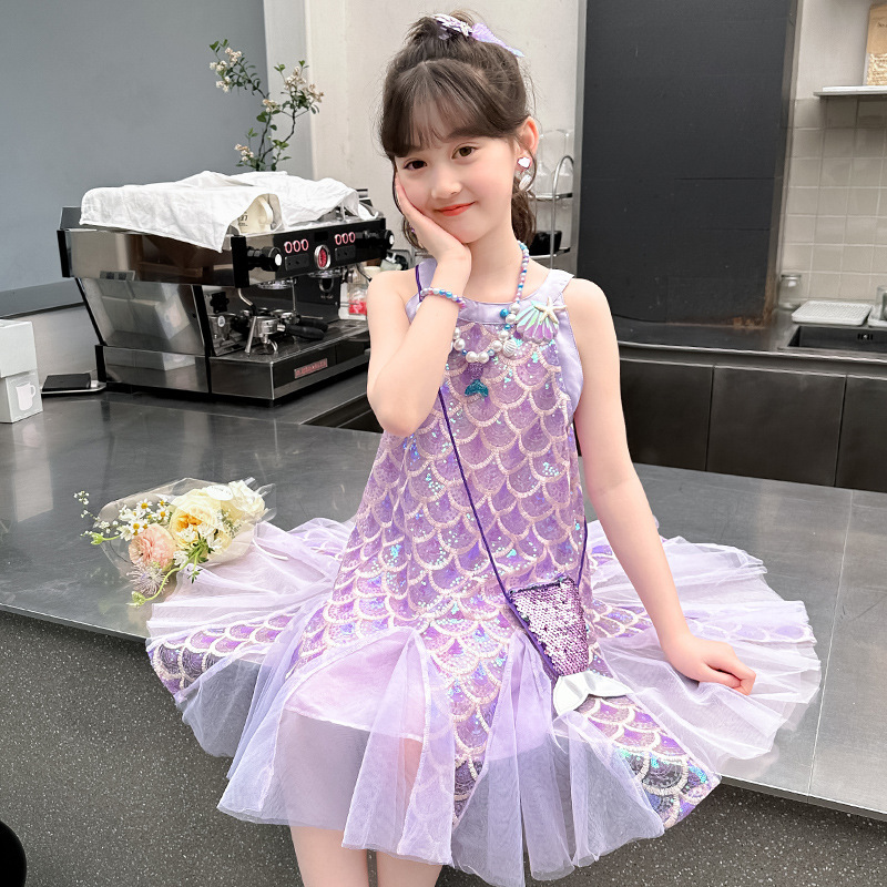 Mermaid Princess Dress Girls Summer Dress 2025 New Style Girls Dress Children Summer Vest Skirt