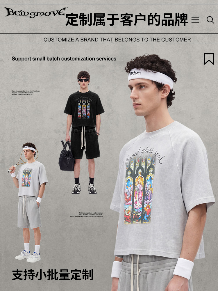 Calle secada| Verano americano retro lavado hace vieja marca de moda de manga corta impresión de hombro suelta camiseta casual para hombre
