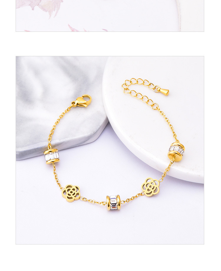 Inlay Design Fashion Style Fashion Flower Titanium Steel Inlay Zircon Bracelets 1 Piece
