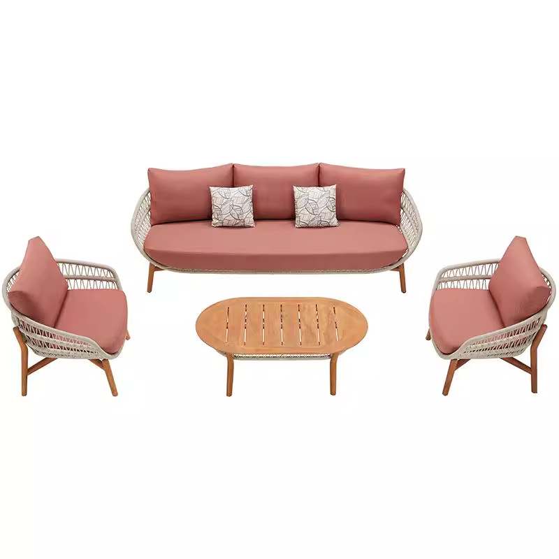 Sofá de patio impermeable al aire libre teca caña sofá jardín al aire libre residencial ocio simple combinación de madera sólida